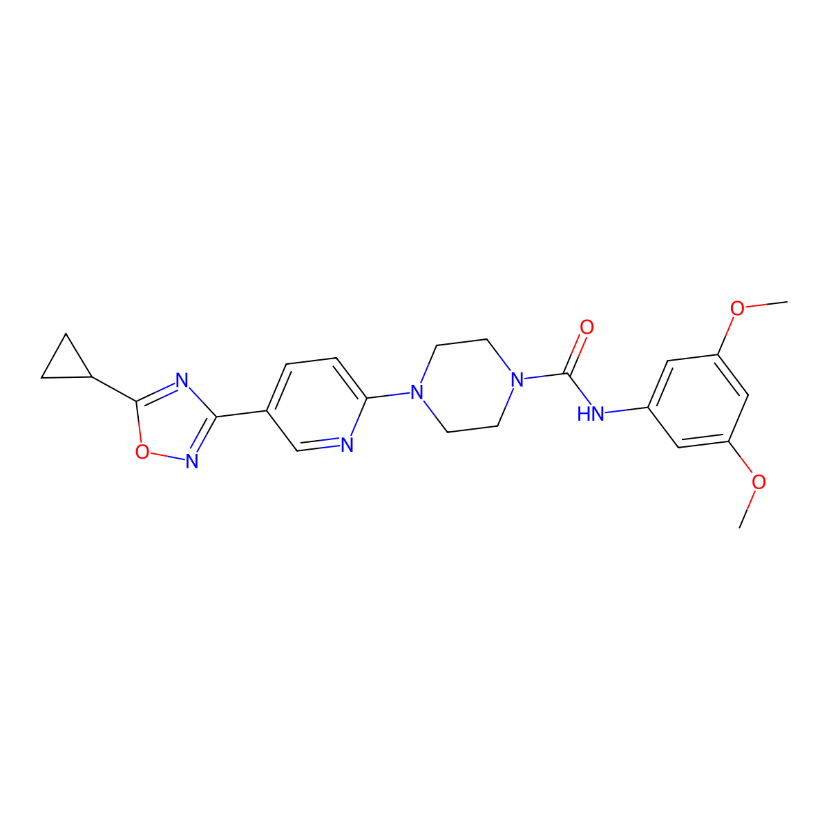 4-[5-(5-cyclopropyl-1,2,4-oxadiazol-3-yl)pyridin-2-yl]-N-(3,5-dimethoxyphenyl)piperazine-1-carboxamide molecular structure, CAS 1235291-78-7