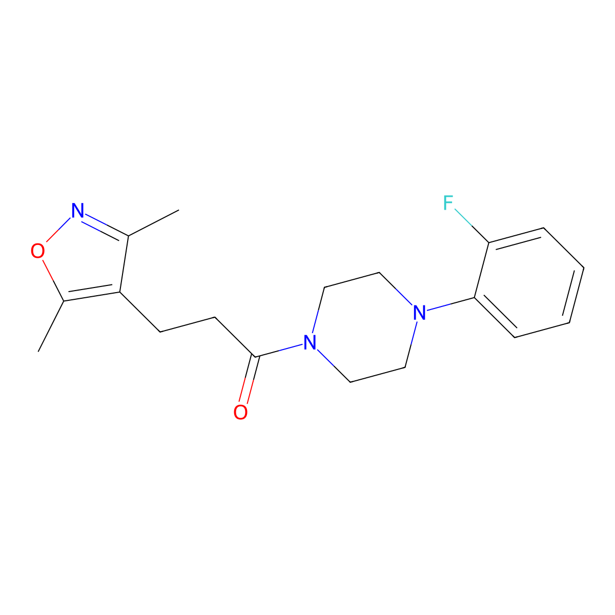 3-(3,5-Dimethyl-1,2-oxazol-4-yl)-1-[4-(2-fluorophenyl)piperazin-1-yl]propan-1-one molecular structure, CAS 1235291-94-7