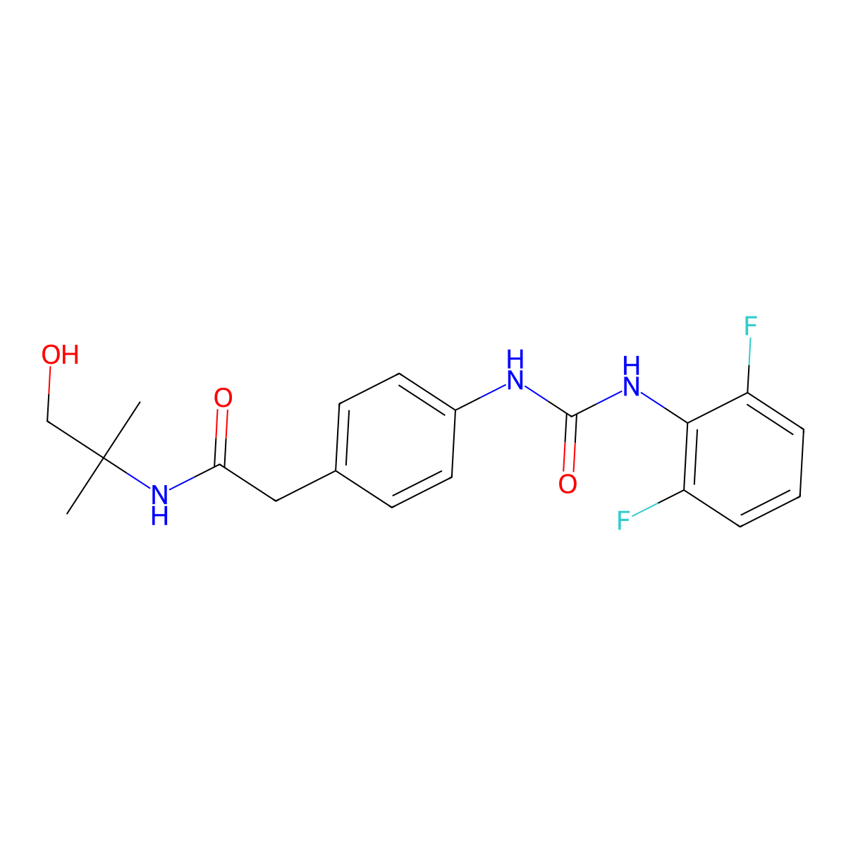 2-(4-(3-(2,6-difluorophenyl)ureido)phenyl)-N-(1-hydroxy-2-methylpropan-2-yl)acetamide molecular structure, CAS 1235292-30-4