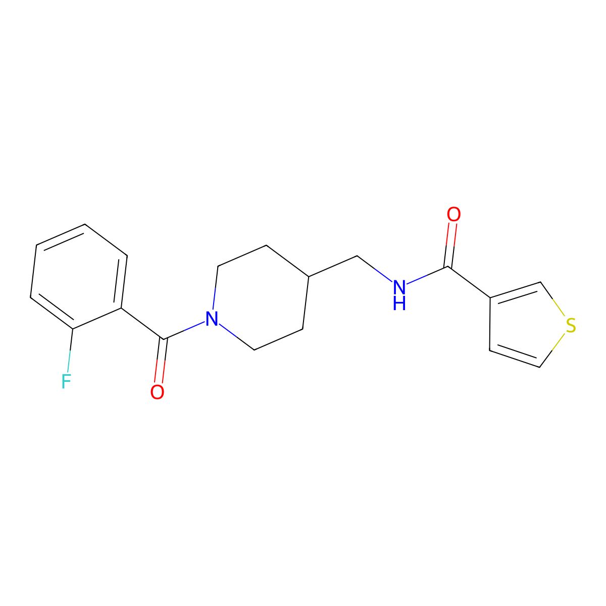 N-{[1-(2-fluorobenzoyl)piperidin-4-yl]methyl}thiophene-3-carboxamide molecular structure, CAS 1235293-01-2