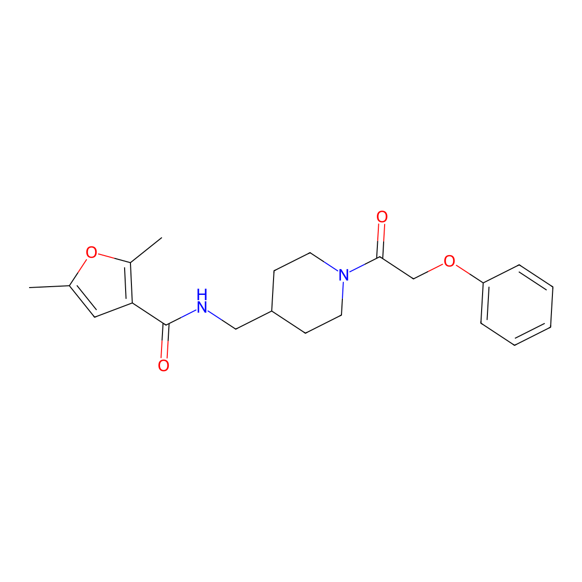 2,5-dimethyl-N-{[1-(2-phenoxyacetyl)piperidin-4-yl]methyl}furan-3-carboxamide molecular structure, CAS 1235293-19-2