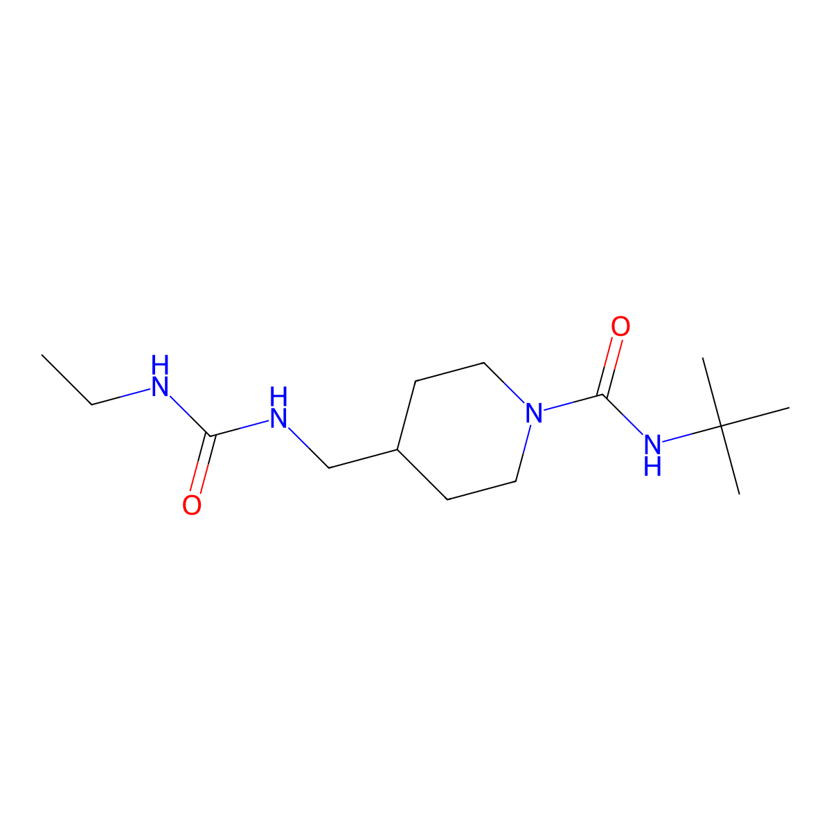 N-(tert-butyl)-4-((3-ethylureido)methyl)piperidine-1-carboxamide molecular structure, CAS 1235293-92-1