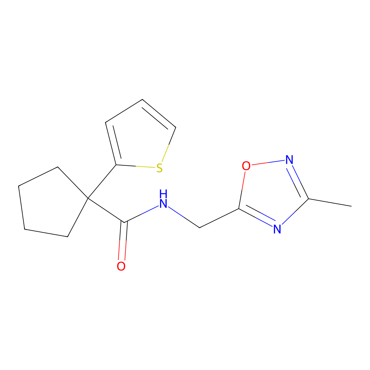 N-((3-methyl-1,2,4-oxadiazol-5-yl)methyl)-1-(thiophen-2-yl)cyclopentanecarboxamide molecular structure, CAS 1235294-06-0
