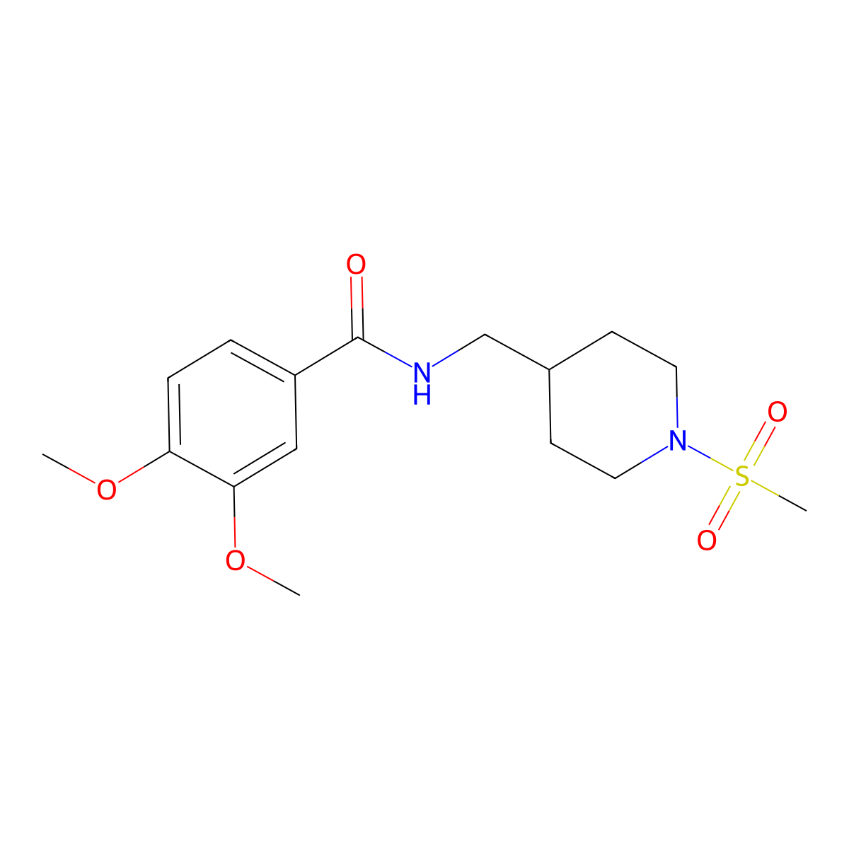 3,4-dimethoxy-N-((1-(methylsulfonyl)piperidin-4-yl)methyl)benzamide molecular structure, CAS 1235294-17-3