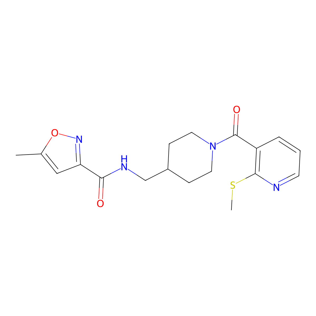 5-methyl-N-({1-[2-(methylsulfanyl)pyridine-3-carbonyl]piperidin-4-yl}methyl)-1,2-oxazole-3-carboxamide molecular structure, CAS 1235294-39-9