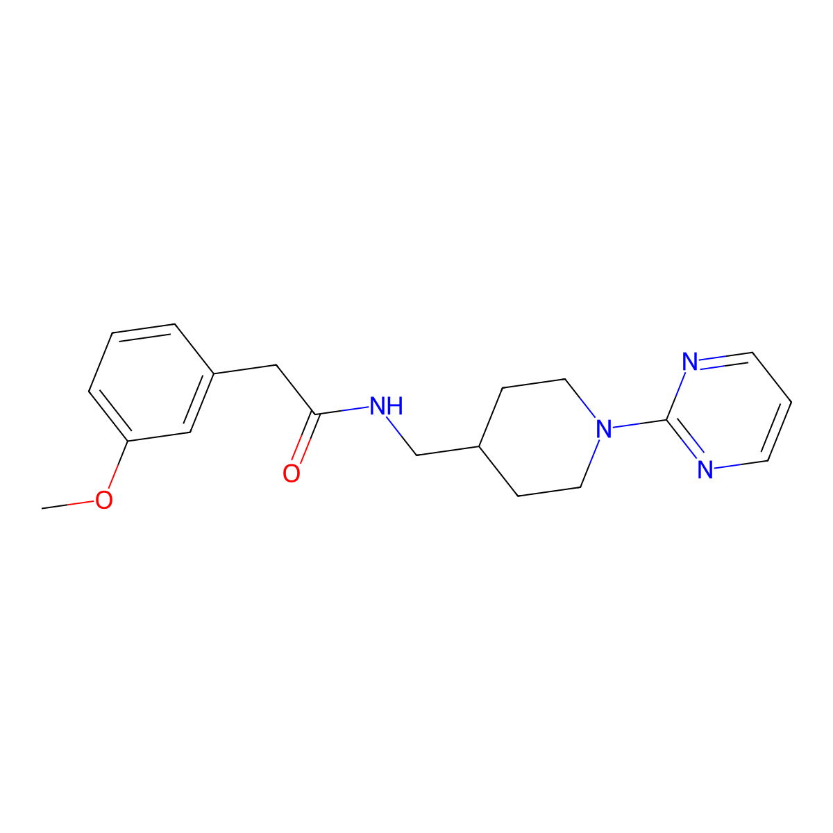 2-(3-methoxyphenyl)-N-{[1-(pyrimidin-2-yl)piperidin-4-yl]methyl}acetamide molecular structure, CAS 1235295-35-8