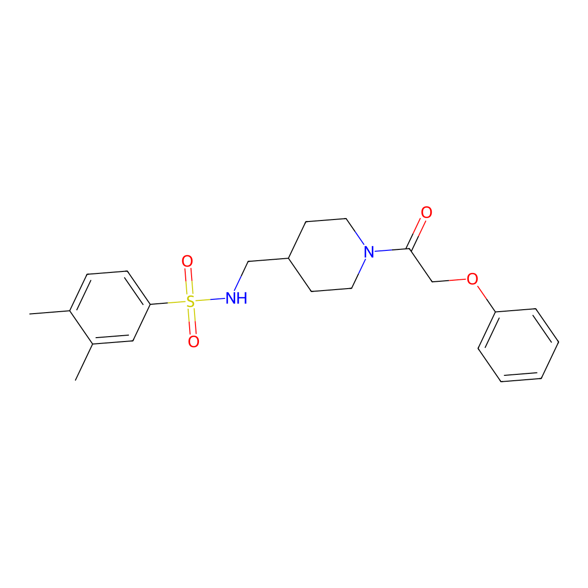 3,4-dimethyl-N-((1-(2-phenoxyacetyl)piperidin-4-yl)methyl)benzenesulfonamide molecular structure, CAS 1235295-84-7