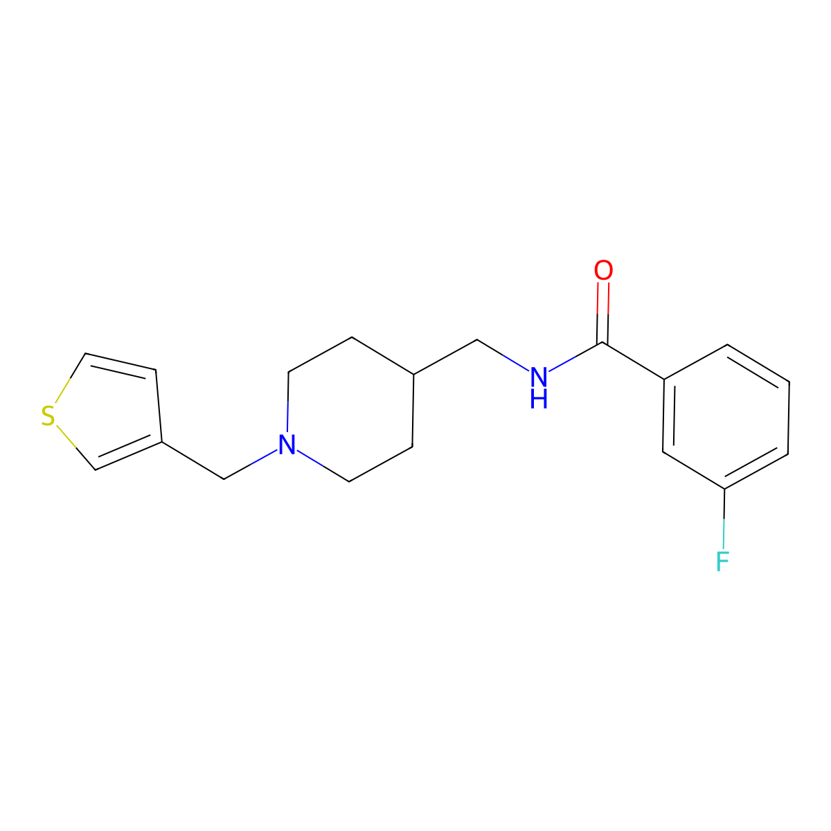 3-fluoro-N-((1-(thiophen-3-ylmethyl)piperidin-4-yl)methyl)benzamide molecular structure, CAS 1235296-96-4