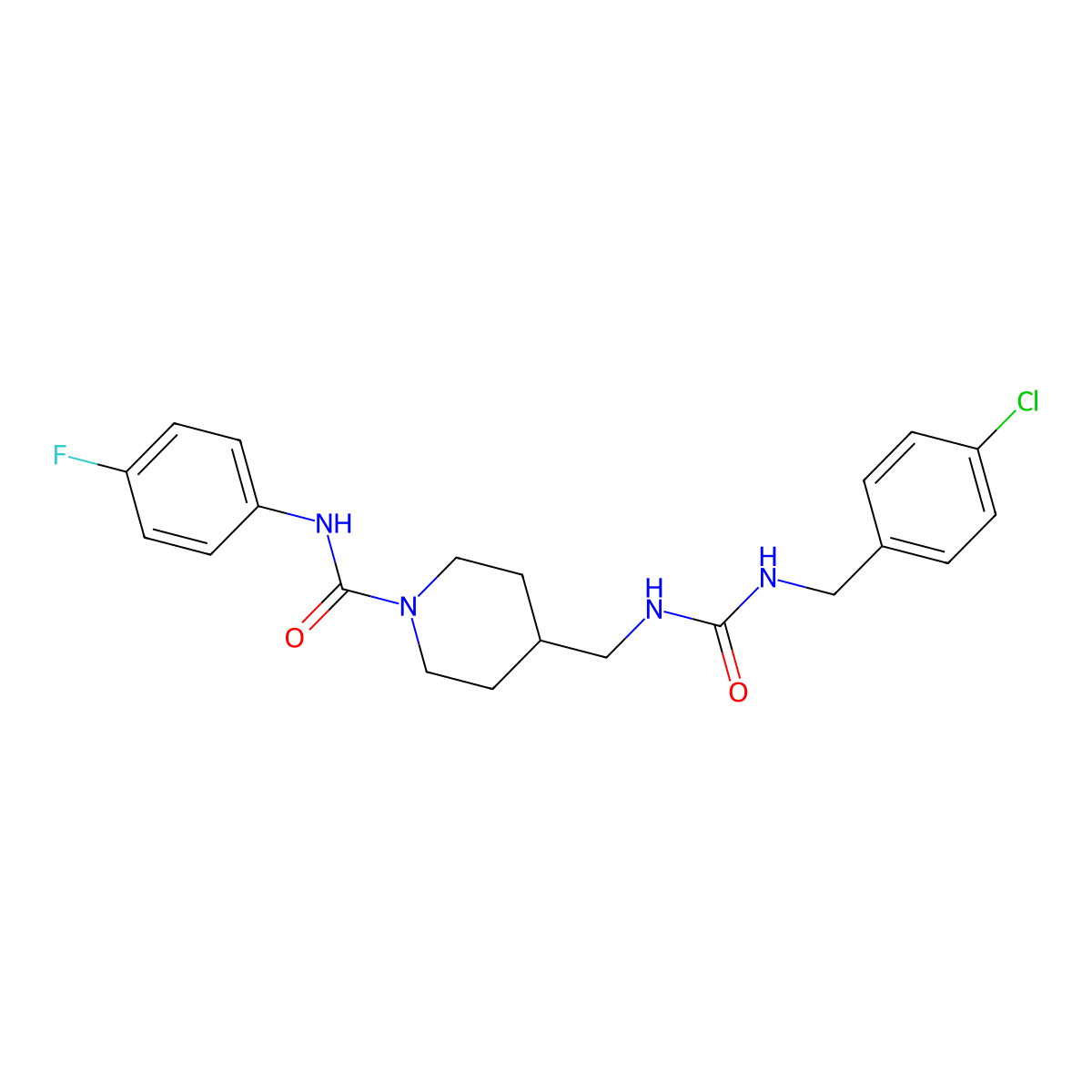 4-((3-(4-chlorobenzyl)ureido)methyl)-N-(4-fluorophenyl)piperidine-1-carboxamide molecular structure, CAS 1235297-76-3