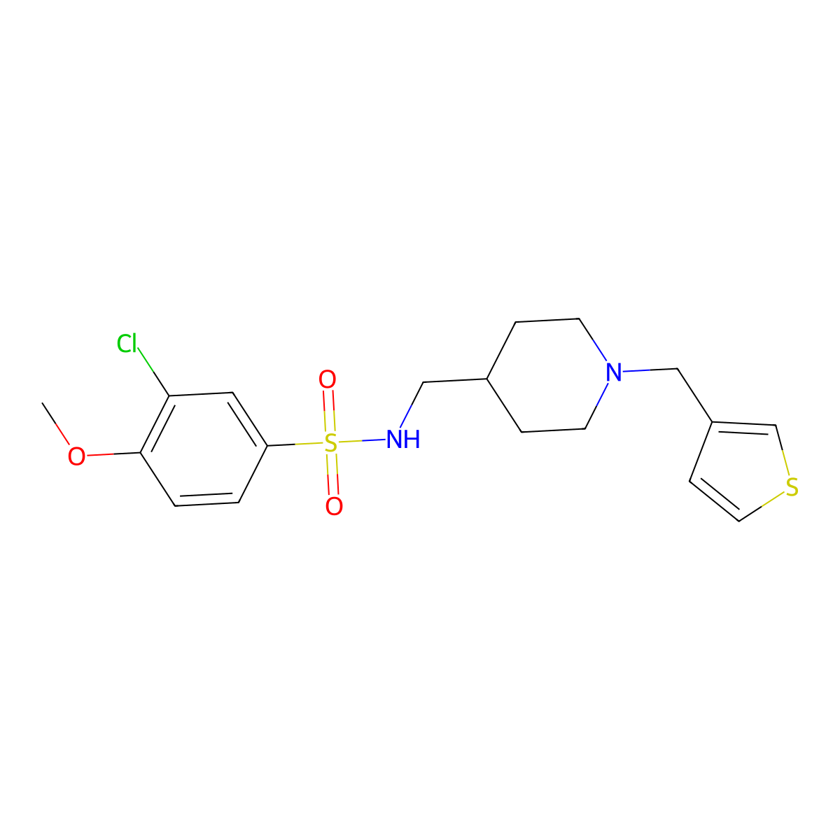 3-chloro-4-methoxy-N-((1-(thiophen-3-ylmethyl)piperidin-4-yl)methyl)benzenesulfonamide molecular structure, CAS 1235299-46-3