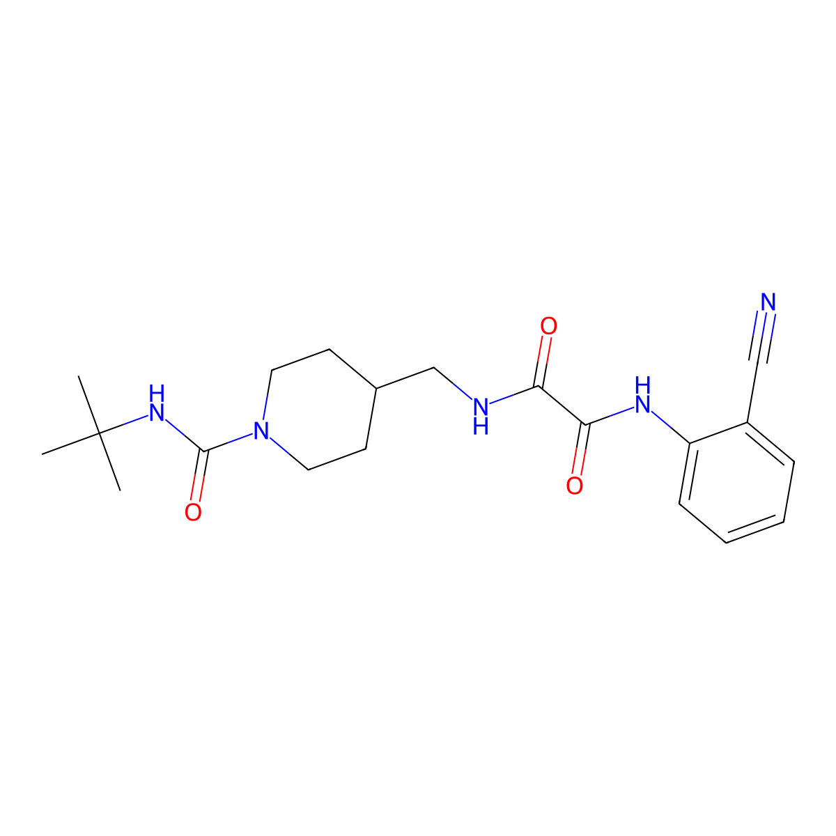 N1-((1-(tert-butylcarbamoyl)piperidin-4-yl)methyl)-N2-(2-cyanophenyl)oxalamide molecular structure, CAS 1235300-13-6