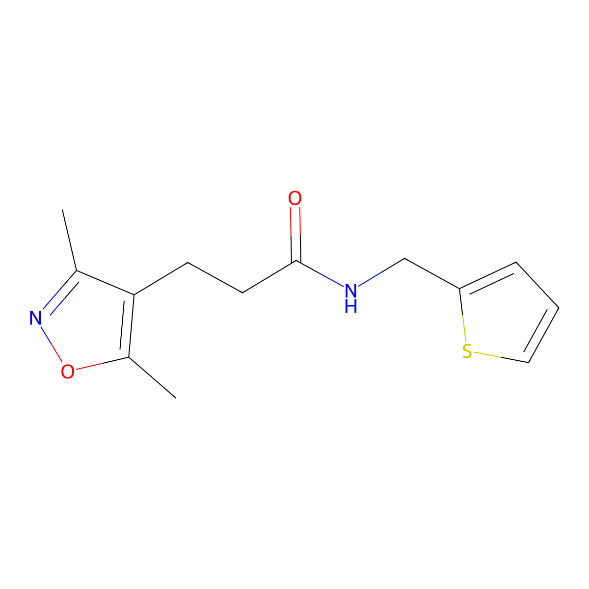 3-(3,5-dimethylisoxazol-4-yl)-N-(thiophen-2-ylmethyl)propanamide molecular structure, CAS 1235301-08-2