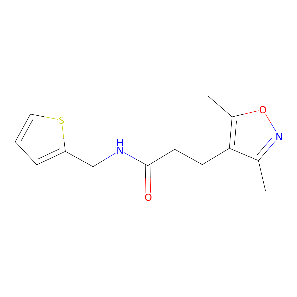 3-(3,5-dimethylisoxazol-4-yl)-N-(thiophen-2-ylmethyl)propanamide molecular structure, CAS 1235301-08-2