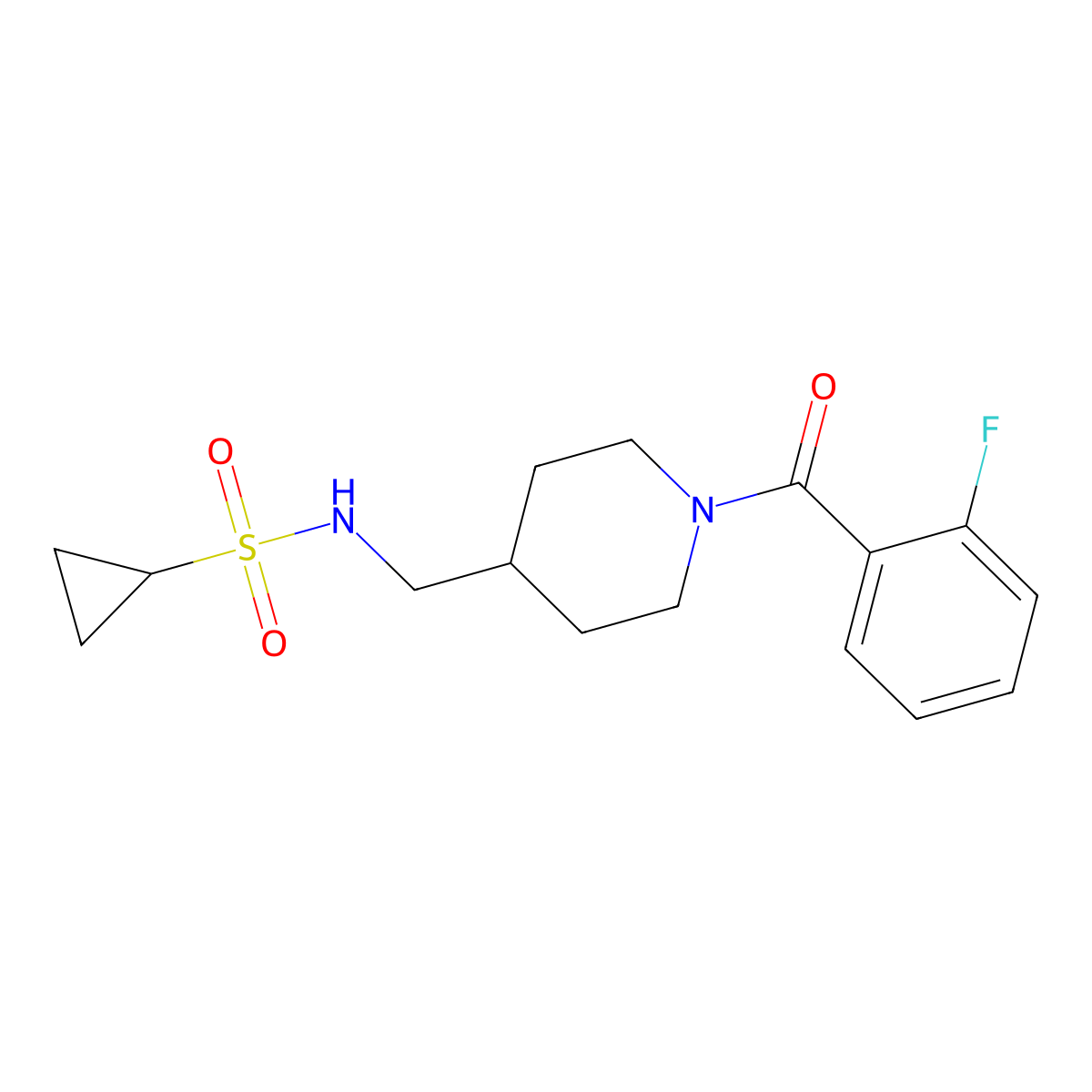 N-{[1-(2-fluorobenzoyl)piperidin-4-yl]methyl}cyclopropanesulfonamide molecular structure, CAS 1235301-74-2