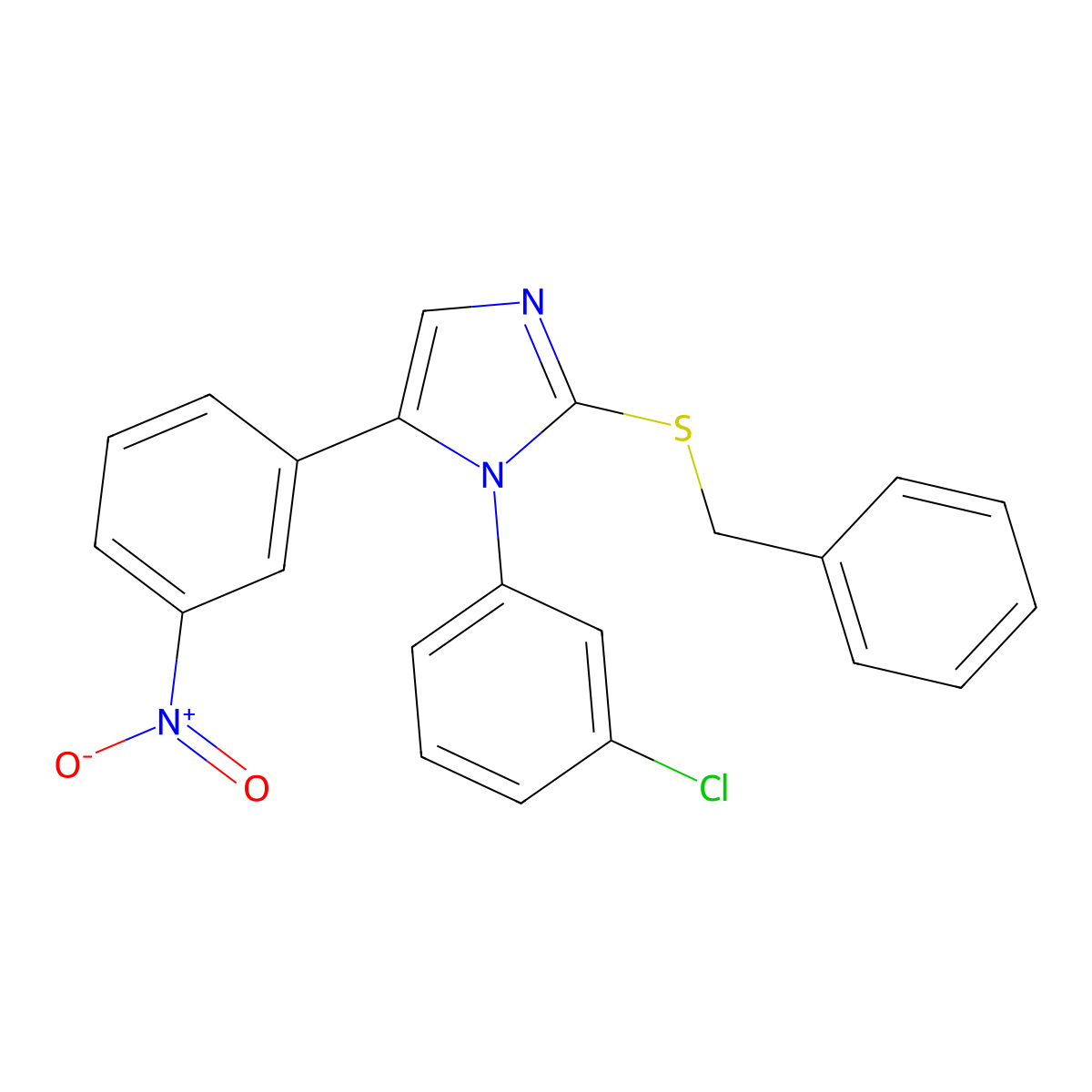 2-(benzylthio)-1-(3-chlorophenyl)-5-(3-nitrophenyl)-1H-imidazole molecular structure, CAS 1235302-14-3