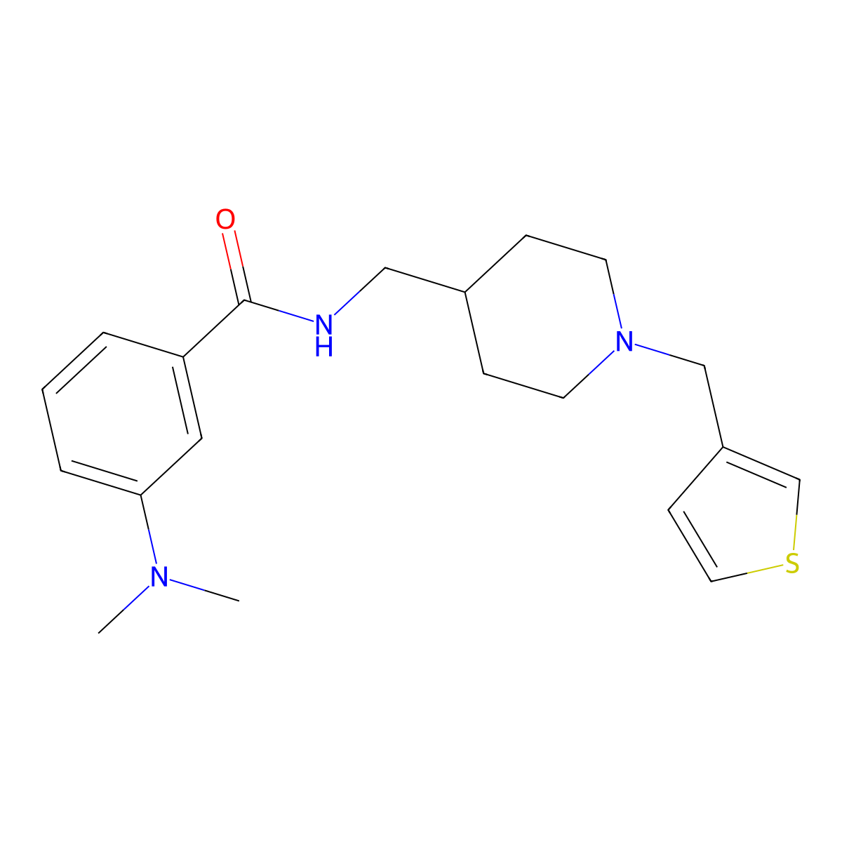 3-(dimethylamino)-N-((1-(thiophen-3-ylmethyl)piperidin-4-yl)methyl)benzamide molecular structure, CAS 1235302-82-5
