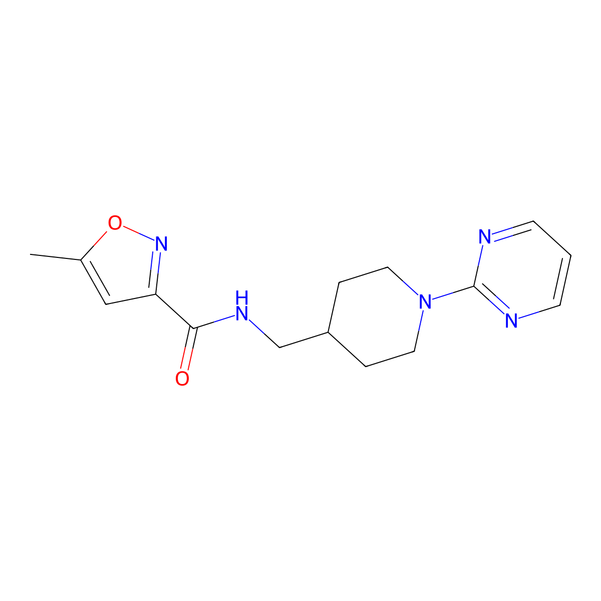 5-methyl-N-((1-(pyrimidin-2-yl)piperidin-4-yl)methyl)isoxazole-3-carboxamide molecular structure, CAS 1235303-01-1