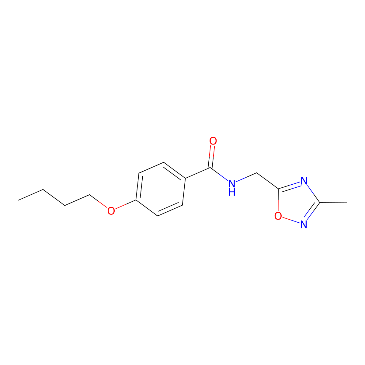 4-butoxy-N-((3-methyl-1,2,4-oxadiazol-5-yl)methyl)benzamide molecular structure, CAS 1235304-06-9