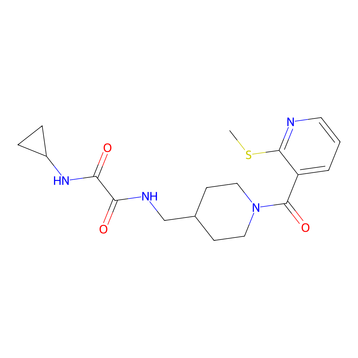 N1-cyclopropyl-N2-((1-(2-(methylthio)nicotinoyl)piperidin-4-yl)methyl)oxalamide molecular structure, CAS 1235304-26-3