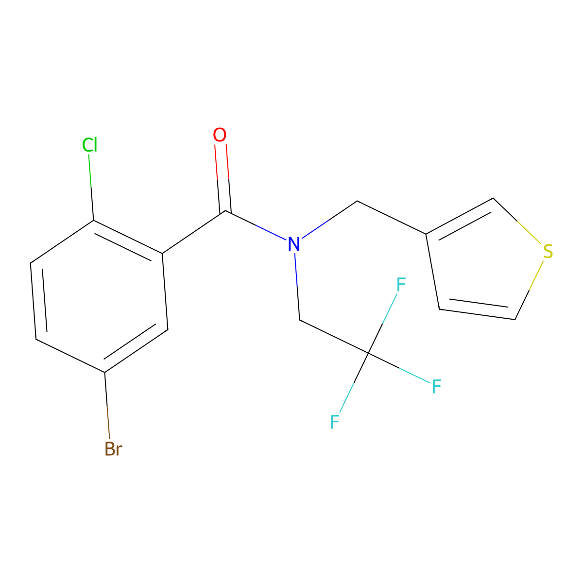 5-bromo-2-chloro-N-(thiophen-3-ylmethyl)-N-(2,2,2-trifluoroethyl)benzamide molecular structure, CAS 1235304-90-1