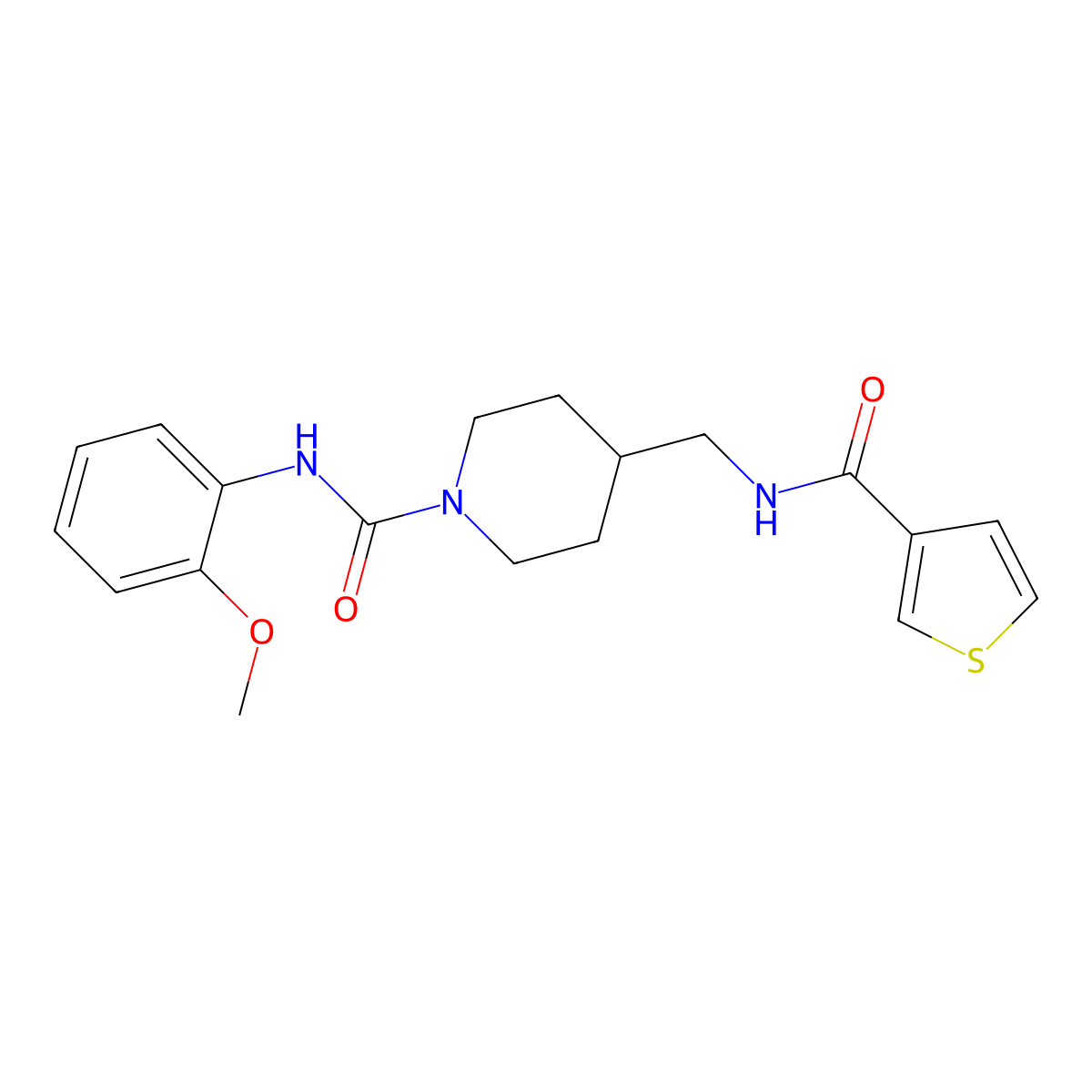N-(2-methoxyphenyl)-4-((thiophene-3-carboxamido)methyl)piperidine-1-carboxamide molecular structure, CAS 1235305-08-4
