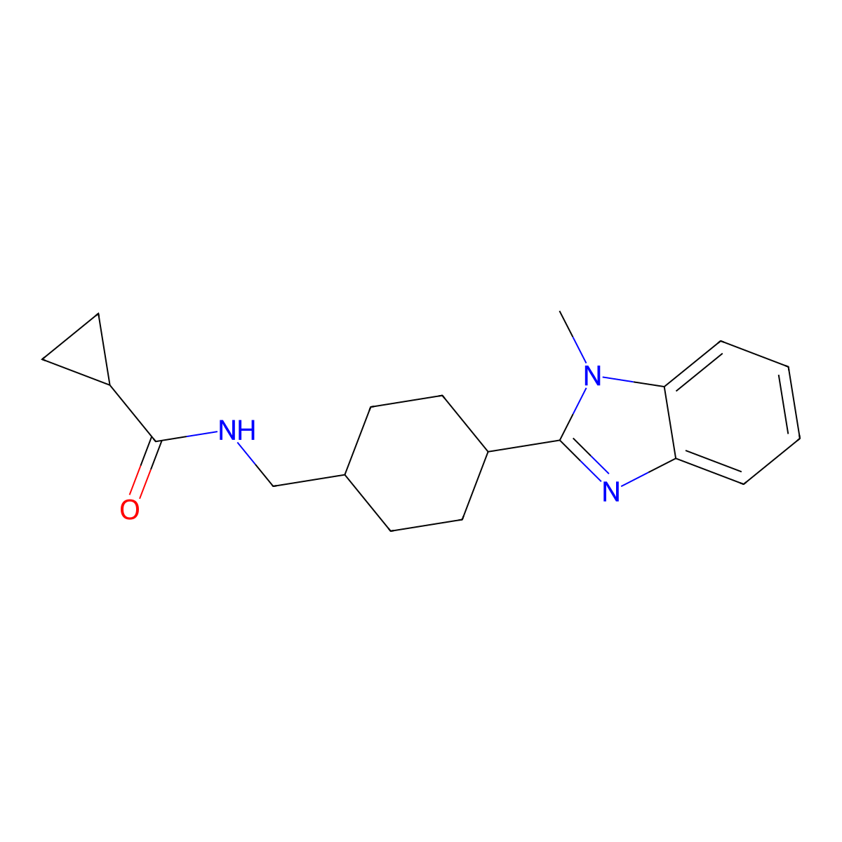 N-{[4-(1-methyl-1H-1,3-benzodiazol-2-yl)cyclohexyl]methyl}cyclopropanecarboxamide molecular structure, CAS 1235305-27-7