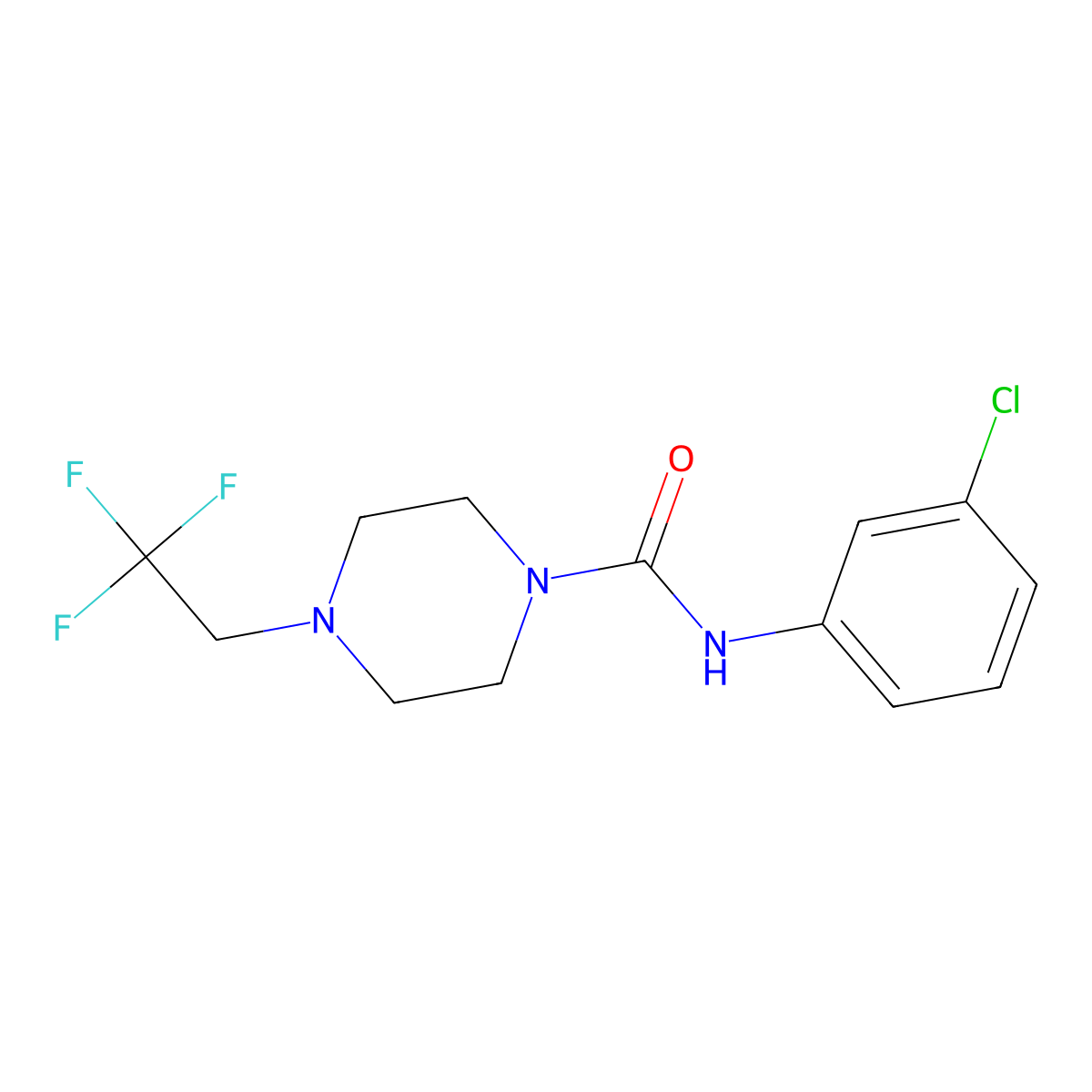 N-(3-chlorophenyl)-4-(2,2,2-trifluoroethyl)piperazine-1-carboxamide molecular structure, CAS 1235305-38-0