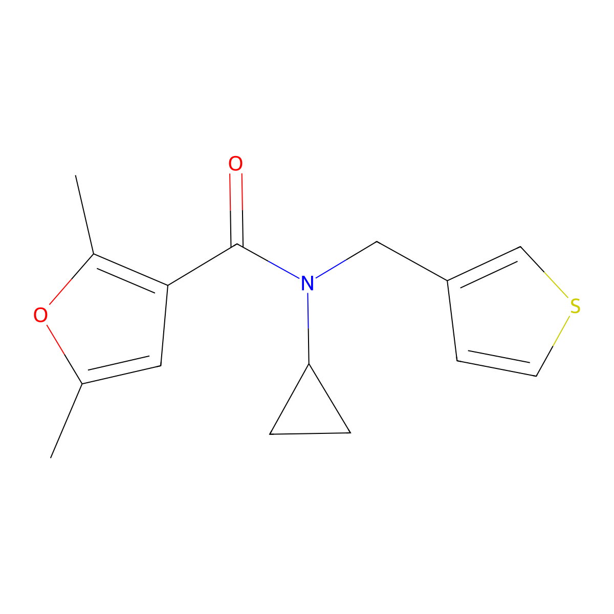 N-cyclopropyl-2,5-dimethyl-N-(thiophen-3-ylmethyl)furan-3-carboxamide molecular structure, CAS 1235310-67-4