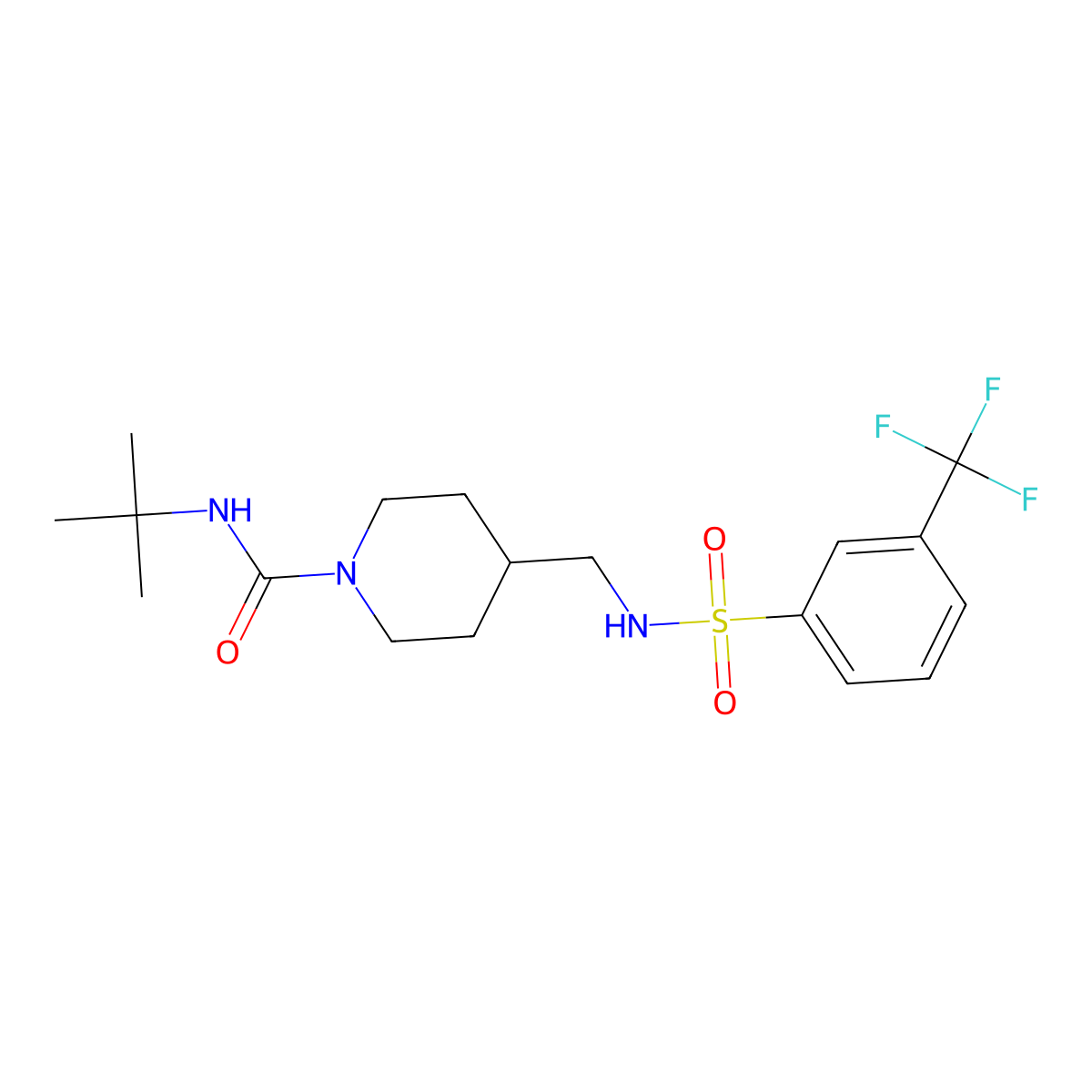 N-tert-butyl-4-{[3-(trifluoromethyl)benzenesulfonamido]methyl}piperidine-1-carboxamide molecular structure, CAS 1235312-22-7