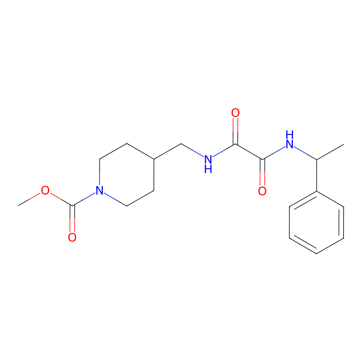 Methyl 4-((2-oxo-2-((1-phenylethyl)amino)acetamido)methyl)piperidine-1-carboxylate molecular structure, CAS 1235312-89-6