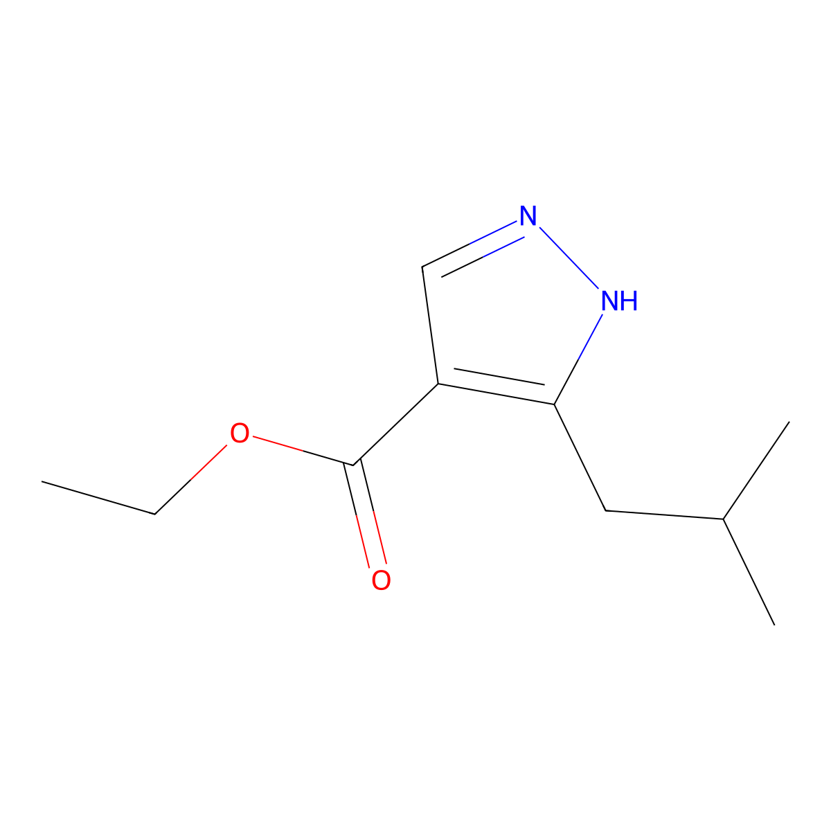 ethyl 5-(2-methylpropyl)-1H-pyrazole-4-carboxylate molecular structure, CAS 1235313-61-7