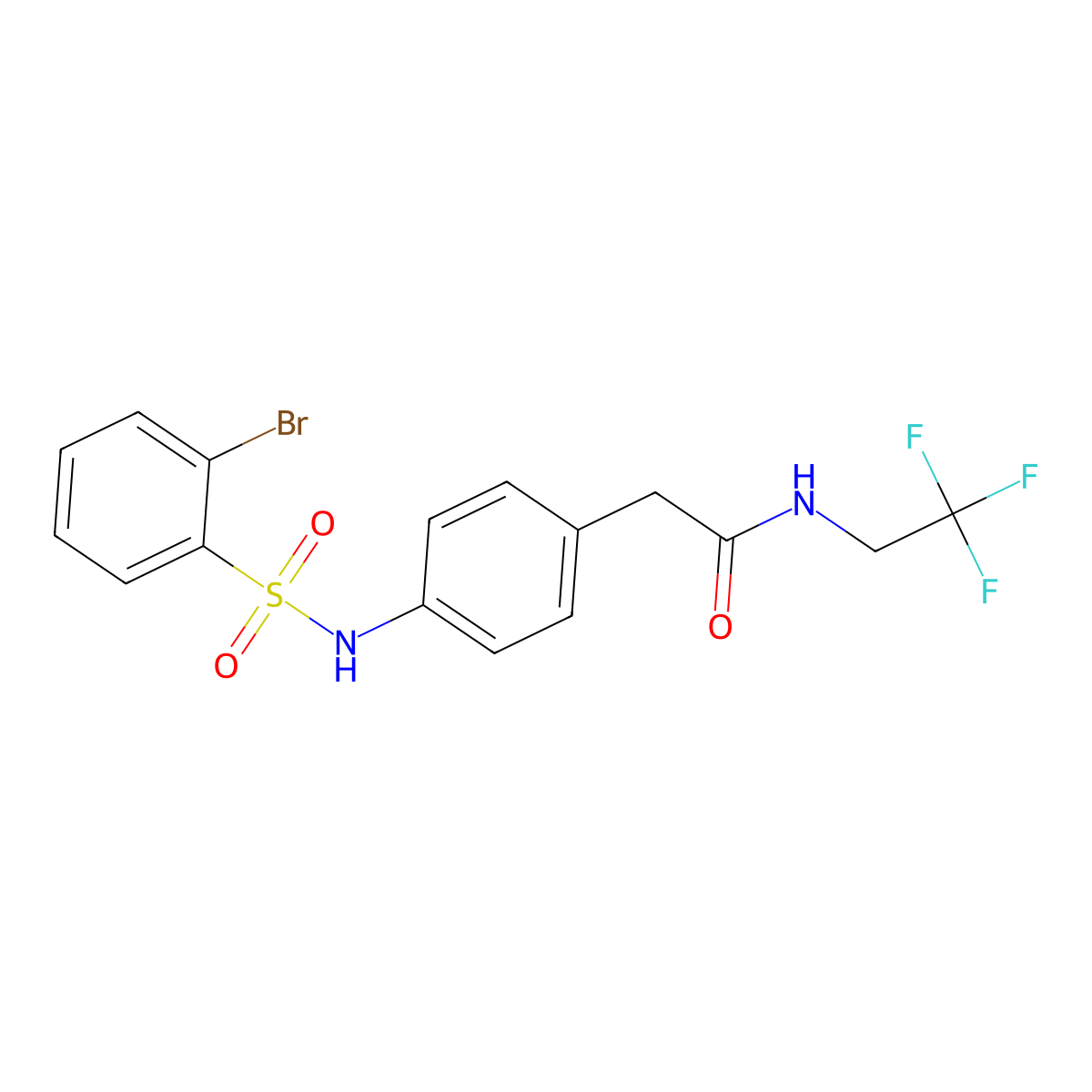2-(4-(2-bromophenylsulfonamido)phenyl)-N-(2,2,2-trifluoroethyl)acetamide molecular structure, CAS 1235314-45-0