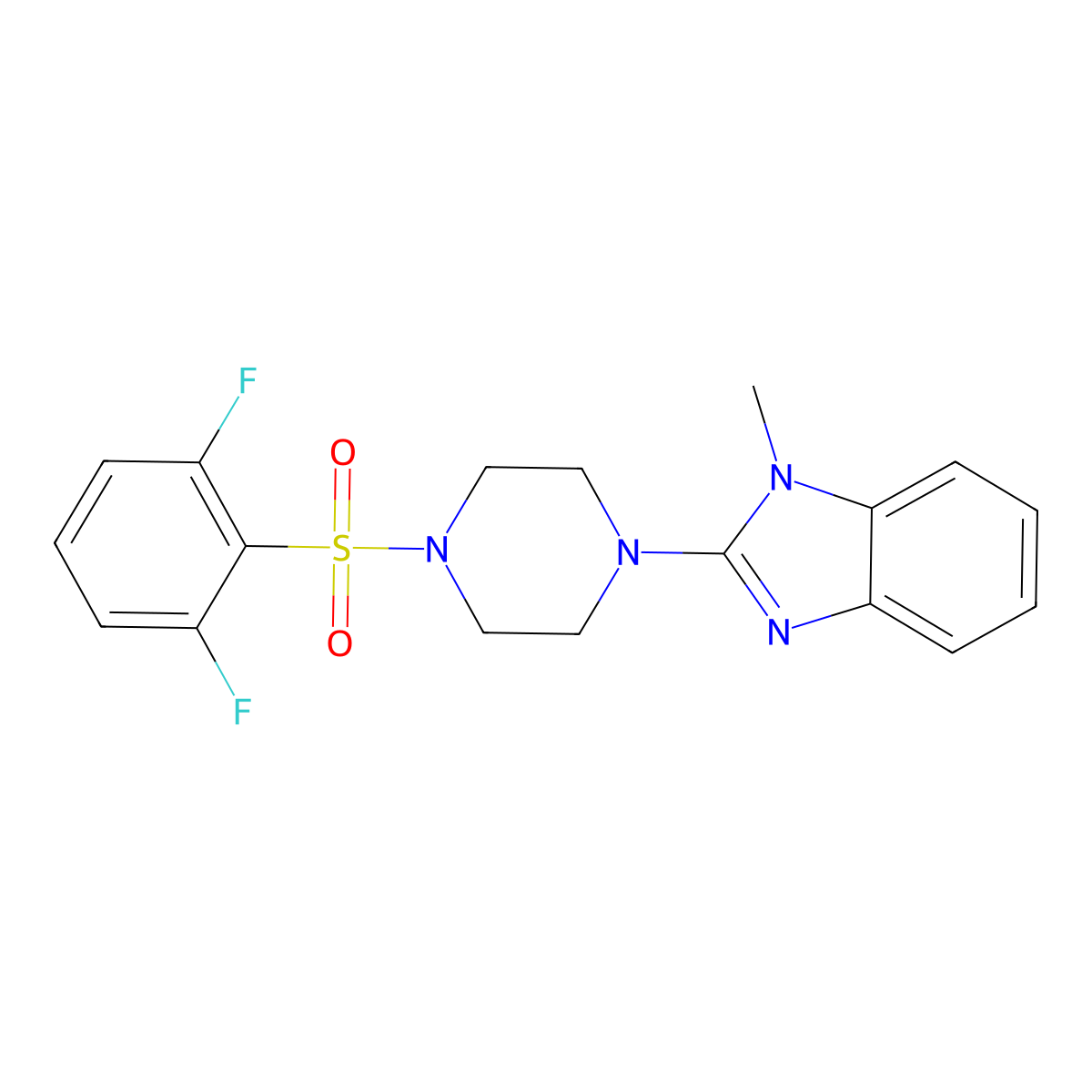 2-(4-((2,6-difluorophenyl)sulfonyl)piperazin-1-yl)-1-methyl-1H-benzo[d]imidazole molecular structure, CAS 1235314-85-8