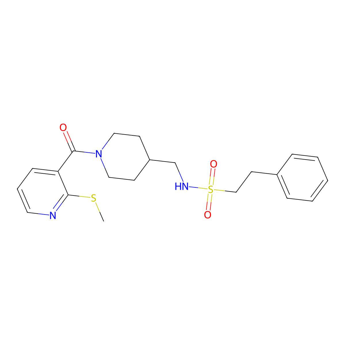 N-((1-(2-(methylthio)nicotinoyl)piperidin-4-yl)methyl)-2-phenylethanesulfonamide molecular structure, CAS 1235314-94-9