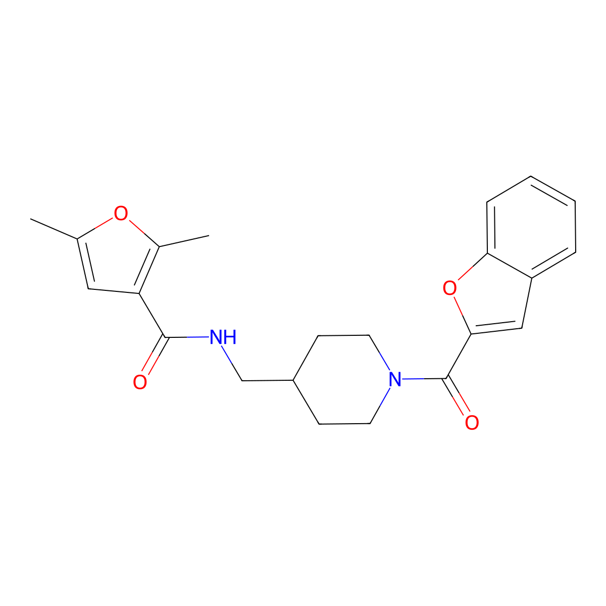 N-((1-(benzofuran-2-carbonyl)piperidin-4-yl)methyl)-2,5-dimethylfuran-3-carboxamide molecular structure, CAS 1235316-46-7