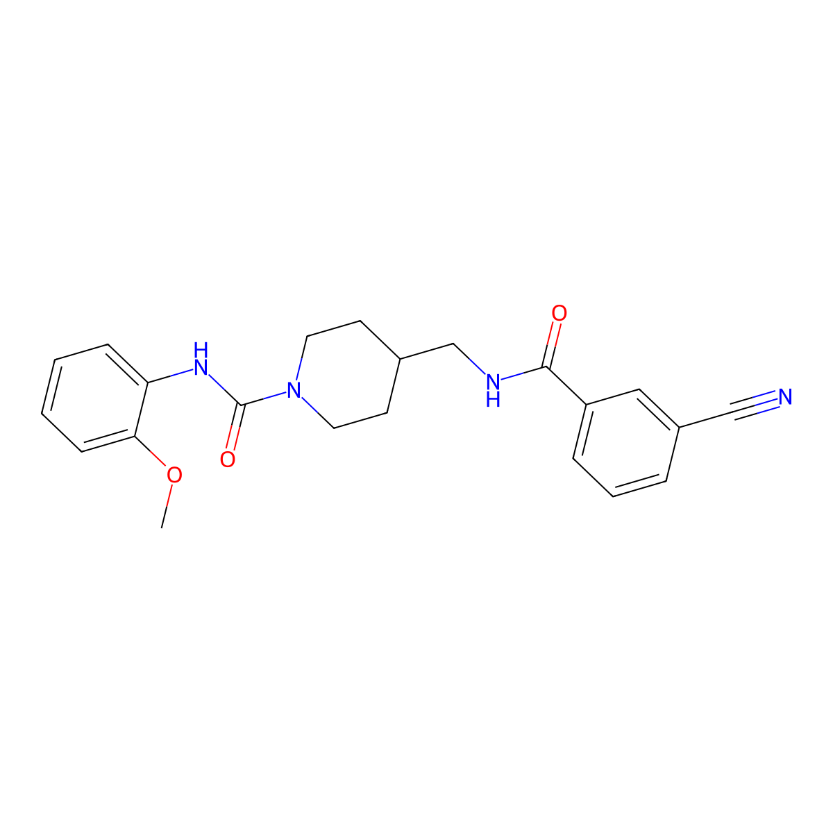 4-((3-cyanobenzamido)methyl)-N-(2-methoxyphenyl)piperidine-1-carboxamide molecular structure, CAS 1235317-06-2