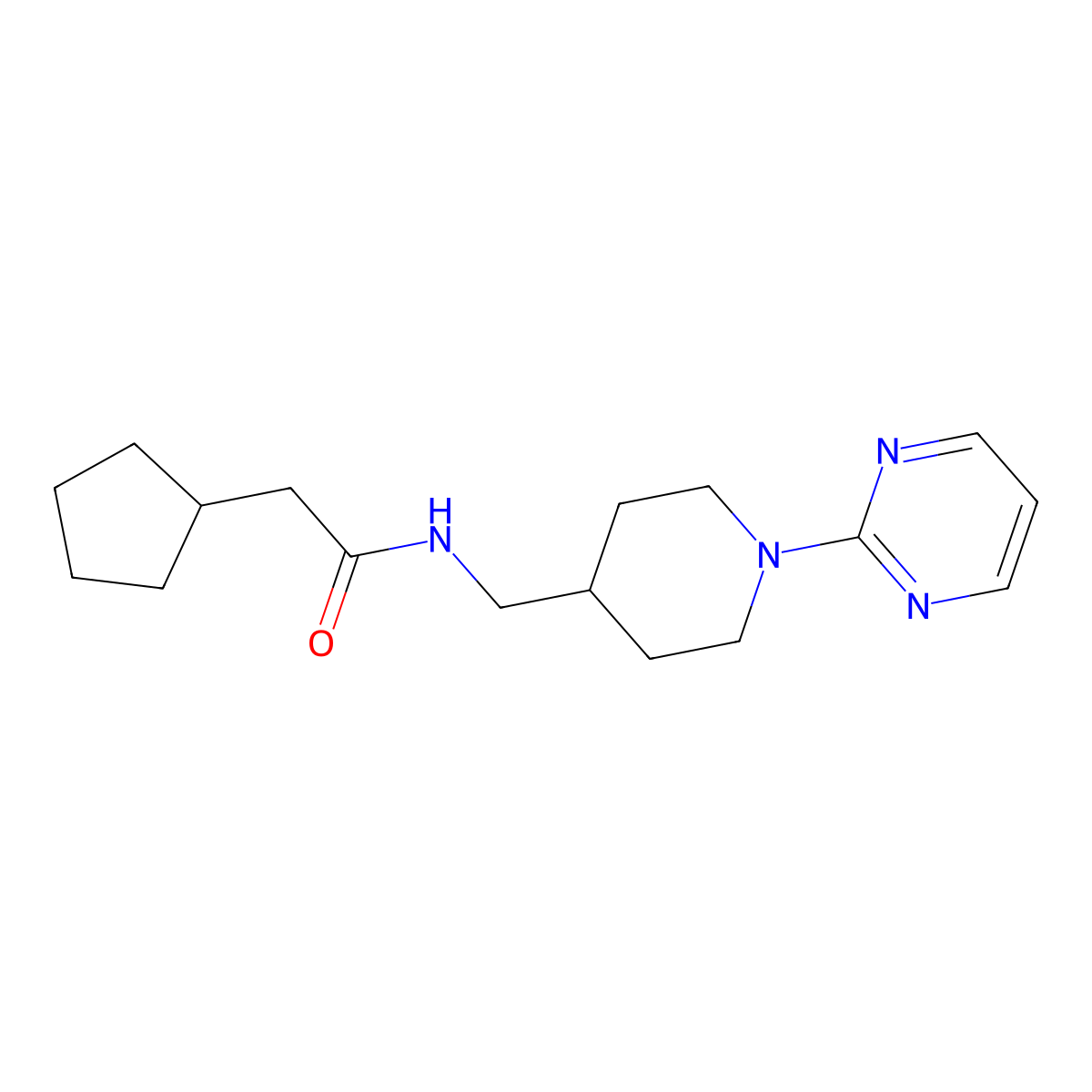 2-cyclopentyl-N-{[1-(pyrimidin-2-yl)piperidin-4-yl]methyl}acetamide molecular structure, CAS 1235317-43-7