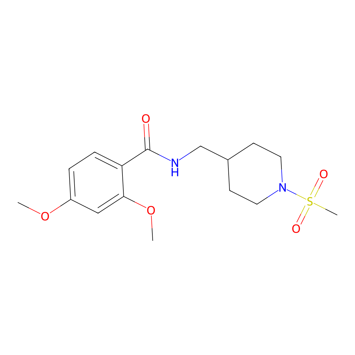 2,4-dimethoxy-N-((1-(methylsulfonyl)piperidin-4-yl)methyl)benzamide molecular structure, CAS 1235317-97-1