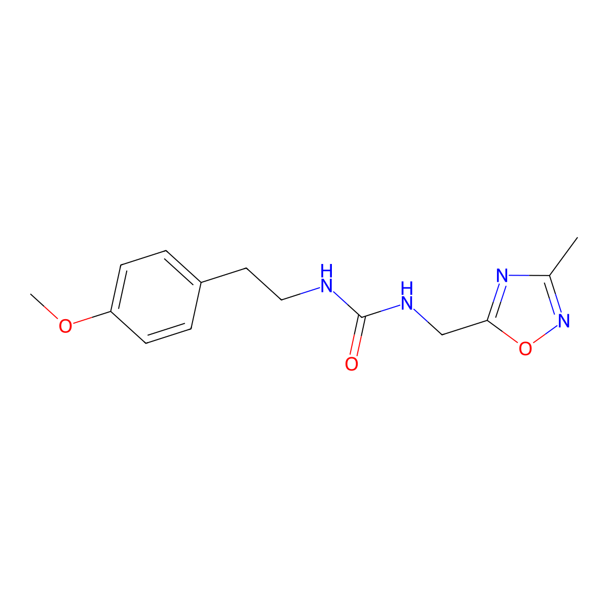 1-(4-Methoxyphenethyl)-3-((3-methyl-1,2,4-oxadiazol-5-yl)methyl)urea molecular structure, CAS 1235318-33-8