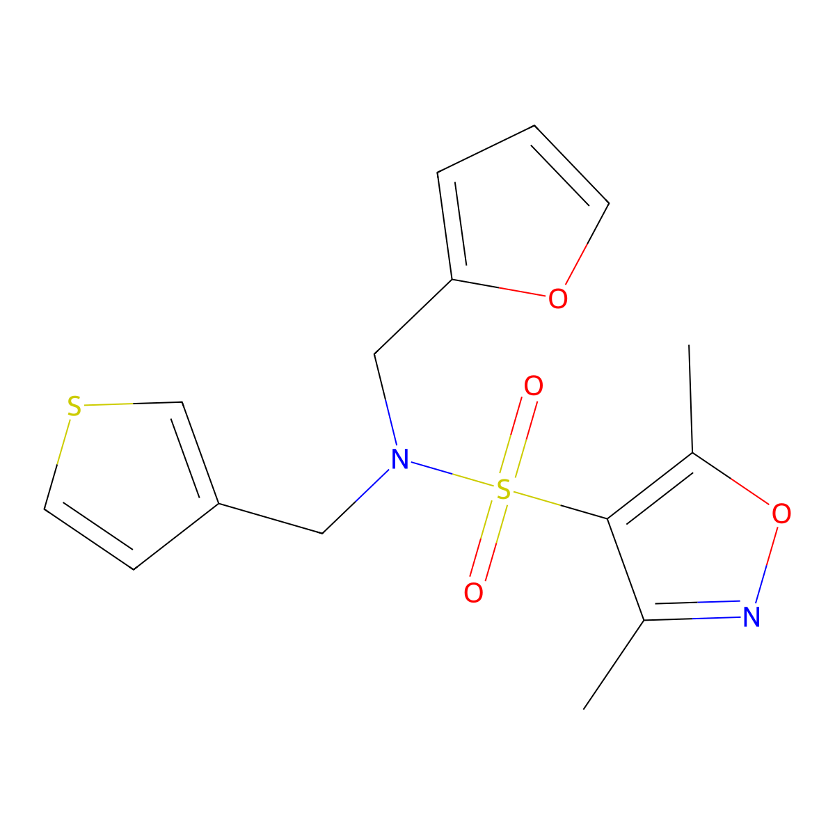 N-(furan-2-ylmethyl)-3,5-dimethyl-N-(thiophen-3-ylmethyl)isoxazole-4-sulfonamide molecular structure, CAS 1235318-98-5