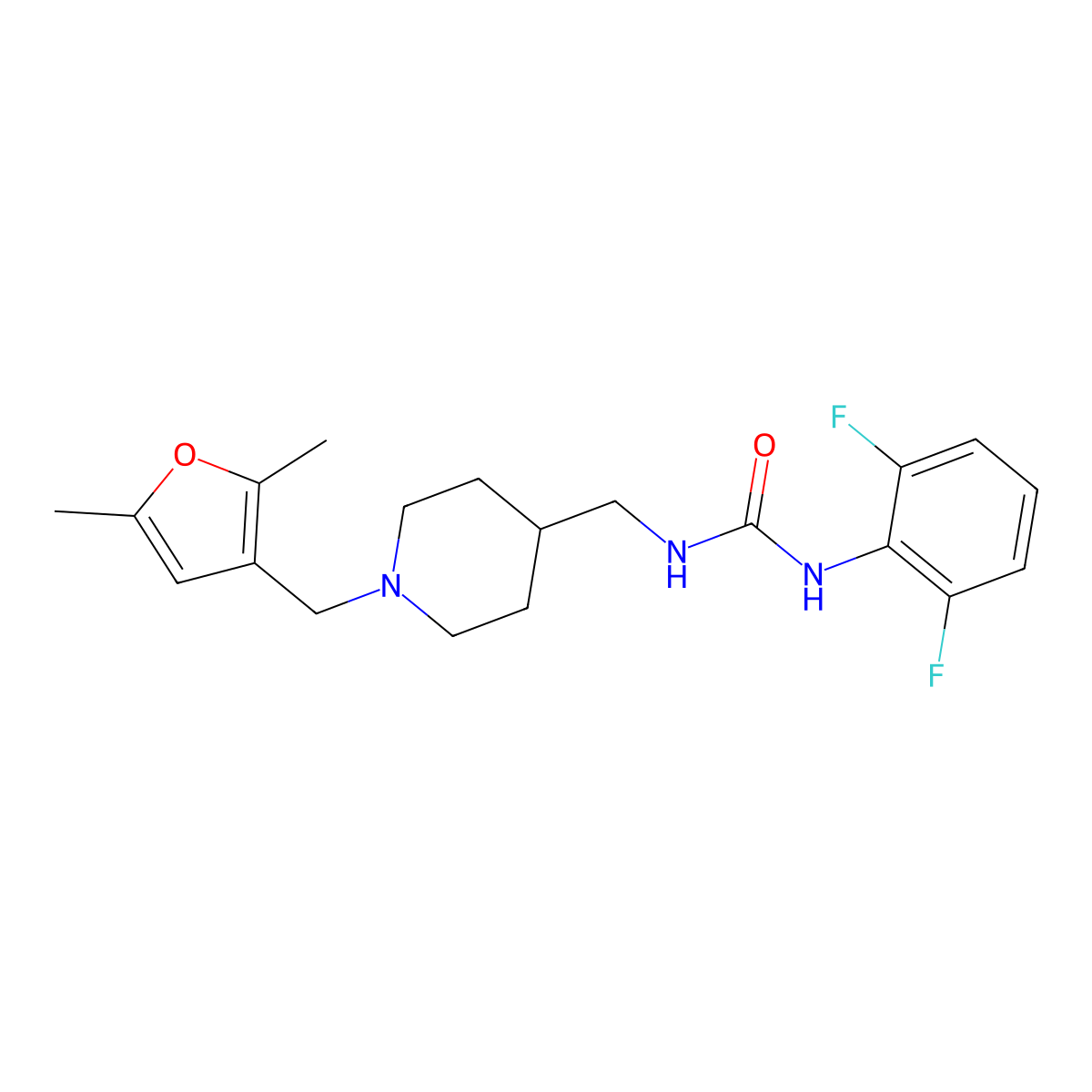 1-(2,6-Difluorophenyl)-3-((1-((2,5-dimethylfuran-3-yl)methyl)piperidin-4-yl)methyl)urea molecular structure, CAS 1235319-01-3