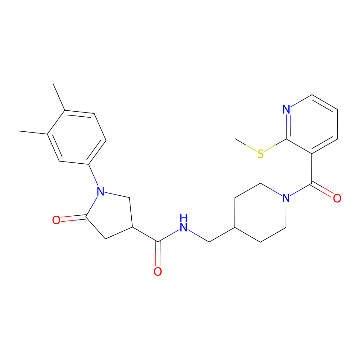 1-(3,4-dimethylphenyl)-N-((1-(2-(methylthio)nicotinoyl)piperidin-4-yl)methyl)-5-oxopyrrolidine-3-carboxamide molecular structure, CAS 1235319-36-4