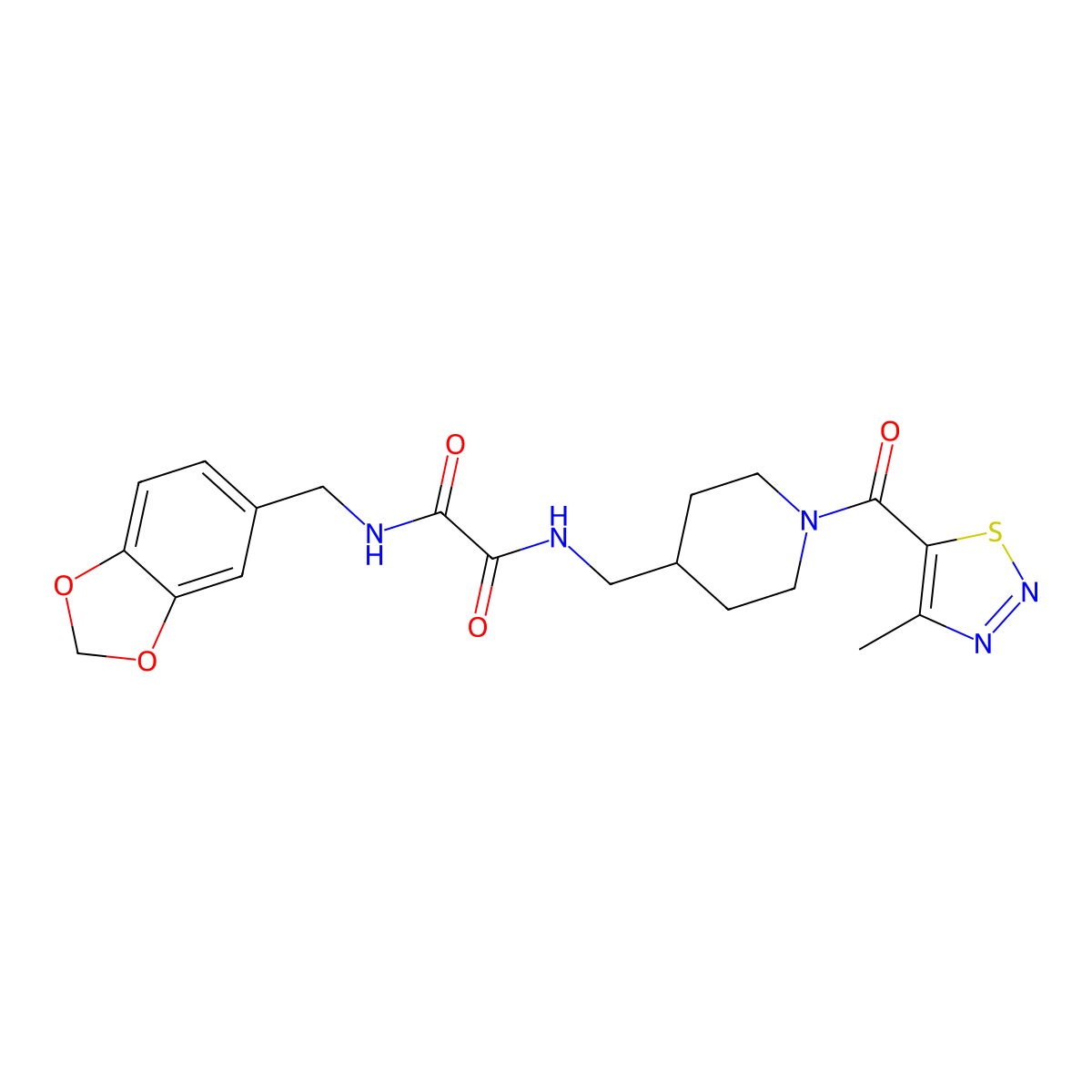 N1-(benzo[d][1,3]dioxol-5-ylmethyl)-N2-((1-(4-methyl-1,2,3-thiadiazole-5-carbonyl)piperidin-4-yl)methyl)oxalamide molecular structure, CAS 1235319-78-4