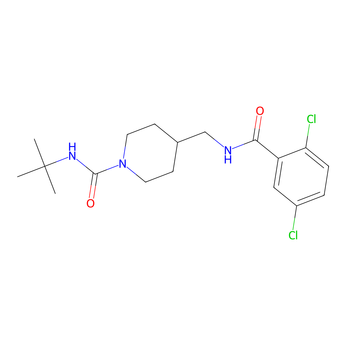 N-(tert-butyl)-4-((2,5-dichlorobenzamido)methyl)piperidine-1-carboxamide molecular structure, CAS 1235320-20-3