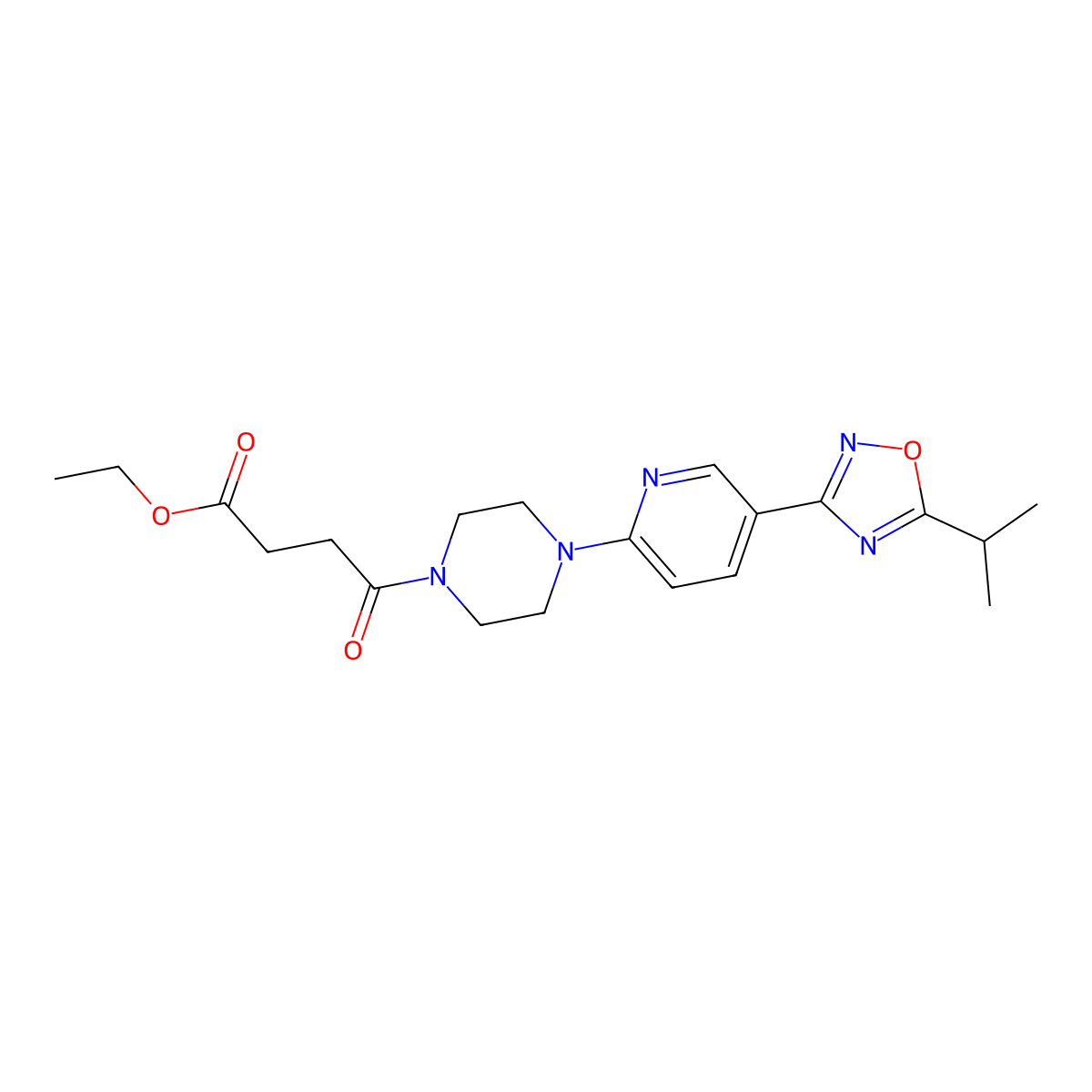 Ethyl 4-(4-(5-(5-isopropyl-1,2,4-oxadiazol-3-yl)pyridin-2-yl)piperazin-1-yl)-4-oxobutanoate molecular structure, CAS 1235320-64-5