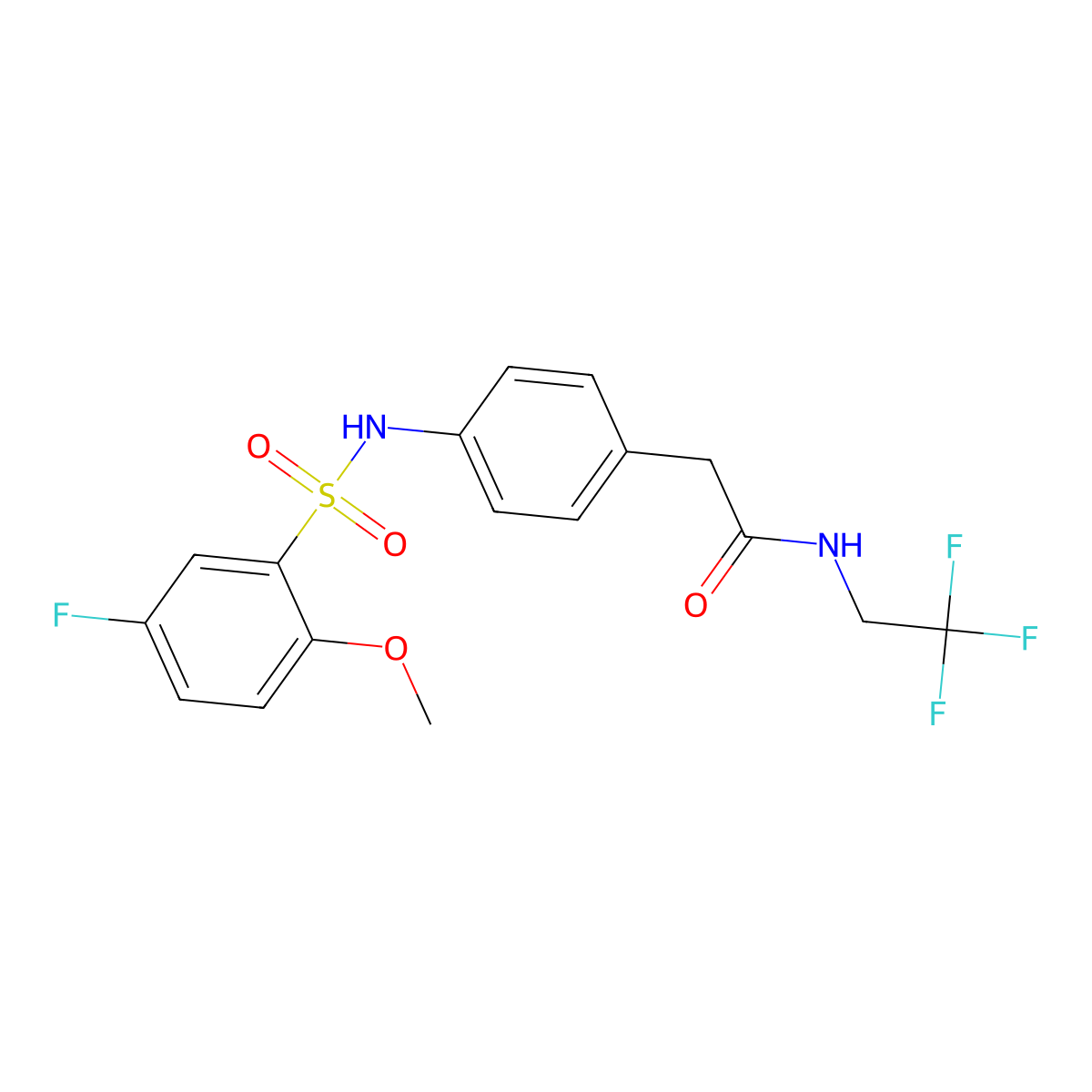 2-(4-(5-fluoro-2-methoxyphenylsulfonamido)phenyl)-N-(2,2,2-trifluoroethyl)acetamide molecular structure, CAS 1235320-75-8