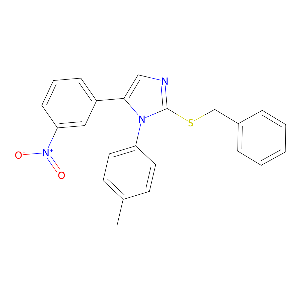 2-(benzylthio)-5-(3-nitrophenyl)-1-(p-tolyl)-1H-imidazole molecular structure, CAS 1235321-38-6