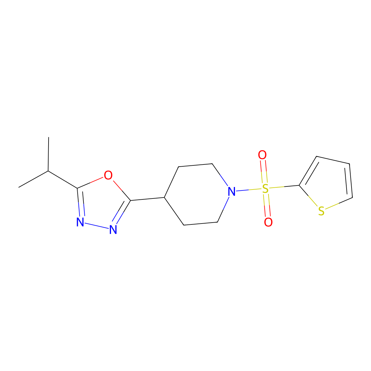 2-Isopropyl-5-(1-(thiophen-2-ylsulfonyl)piperidin-4-yl)-1,3,4-oxadiazole molecular structure, CAS 1235321-44-4