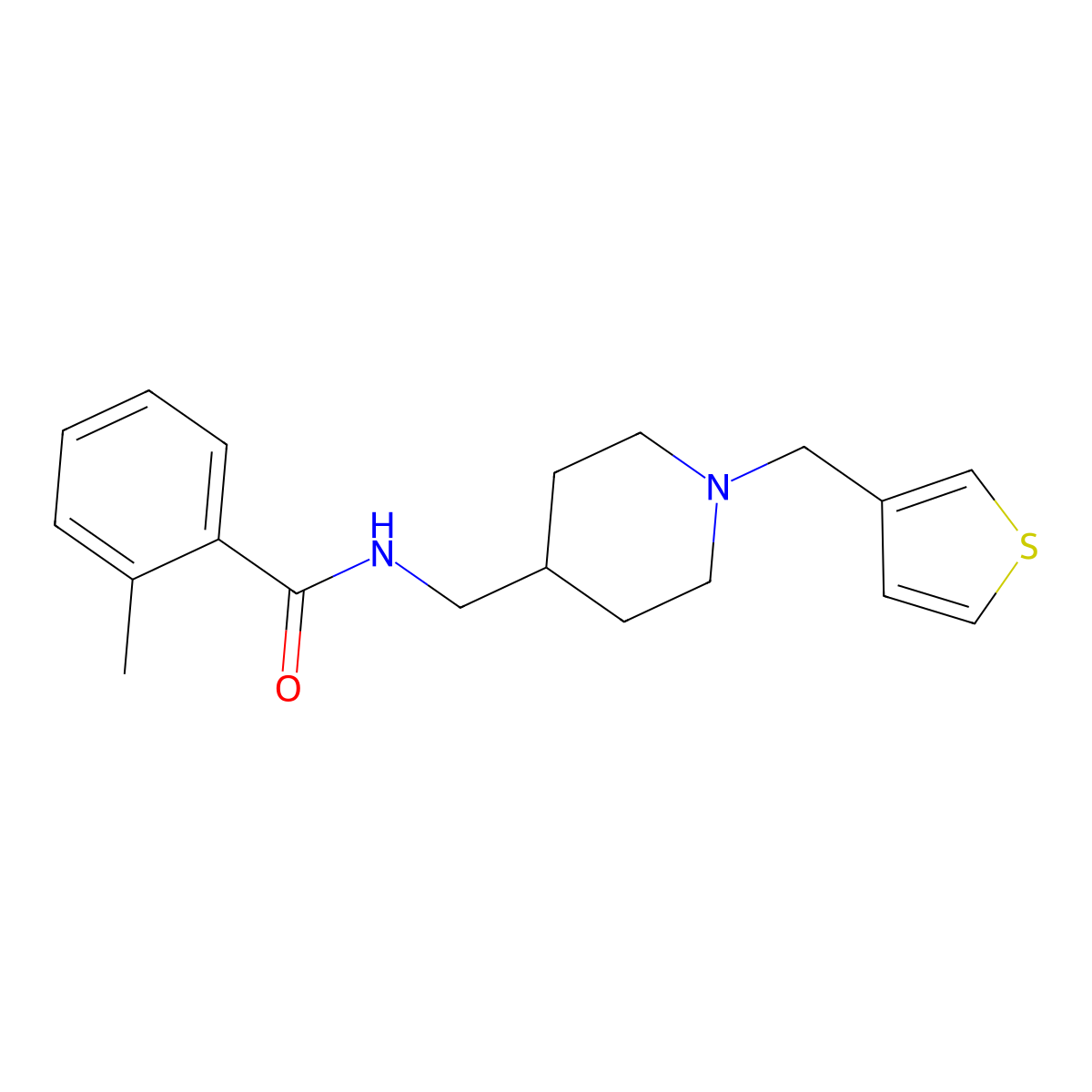 2-methyl-N-((1-(thiophen-3-ylmethyl)piperidin-4-yl)methyl)benzamide molecular structure, CAS 1235322-01-6