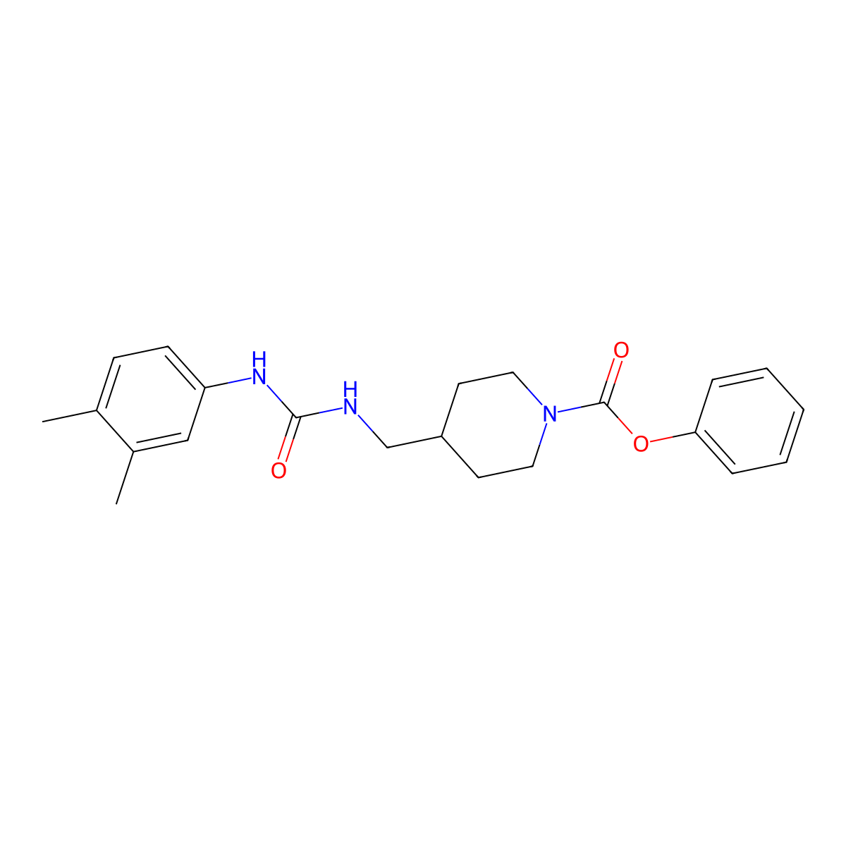 Phenyl 4-((3-(3,4-dimethylphenyl)ureido)methyl)piperidine-1-carboxylate molecular structure, CAS 1235322-37-8